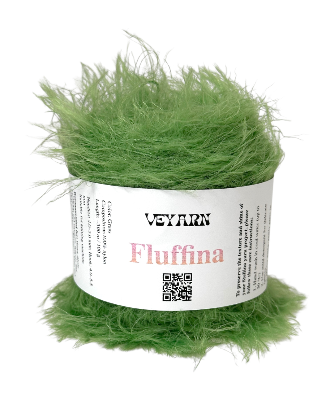 Green yarn ball with a Veyarn label on a white background