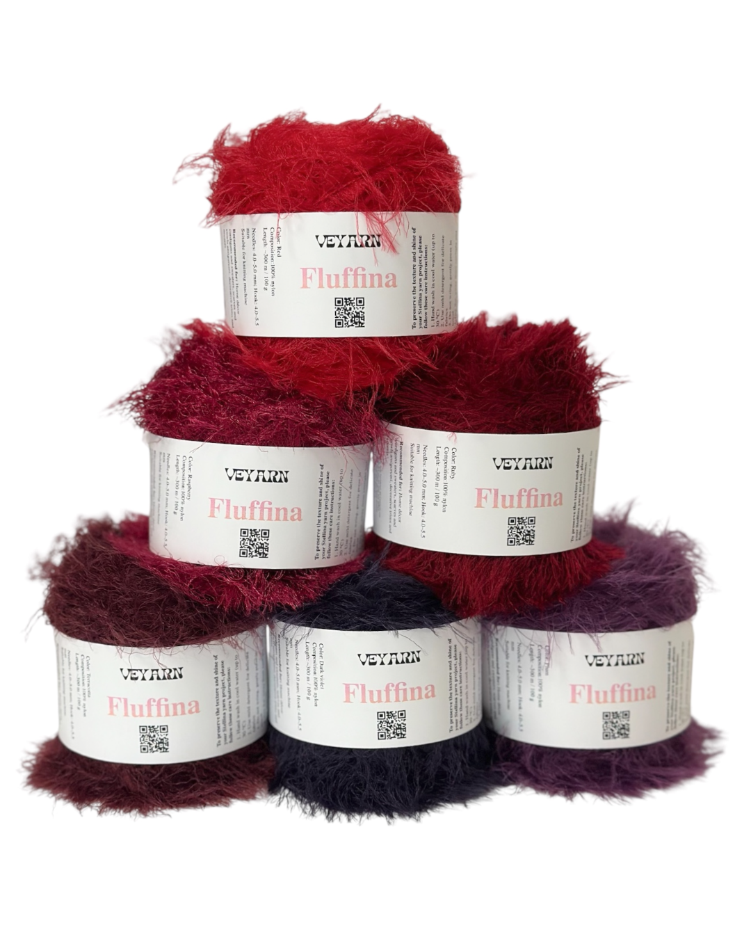 Set di filati Fluffina (6 × 100 g) — Toni rossi e viola