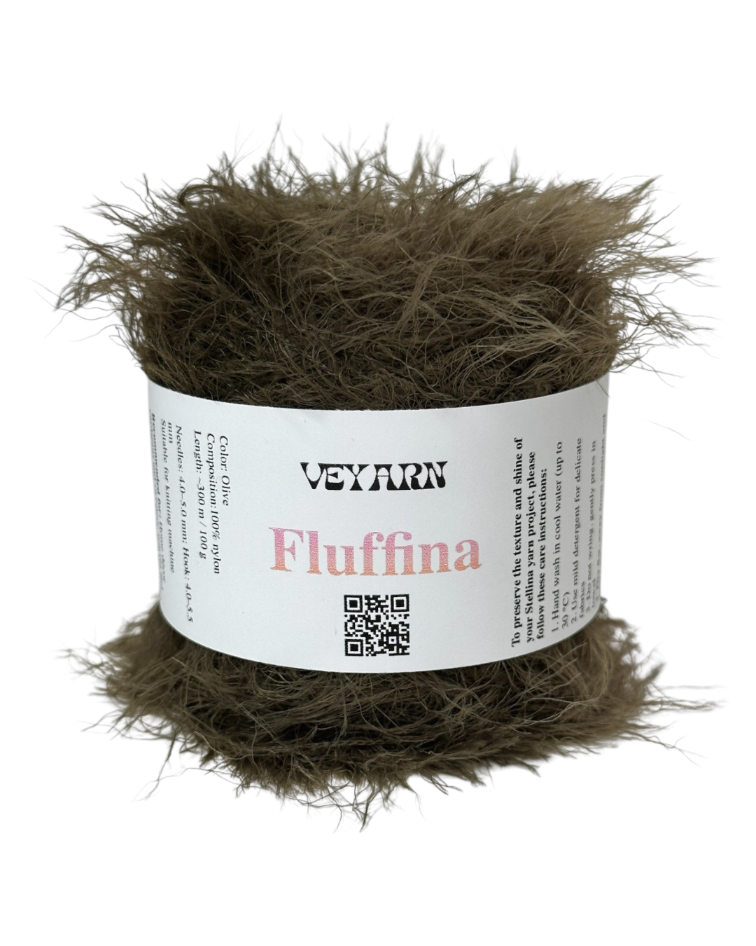 Ball of brown yarn with a Veyarn label on a white background