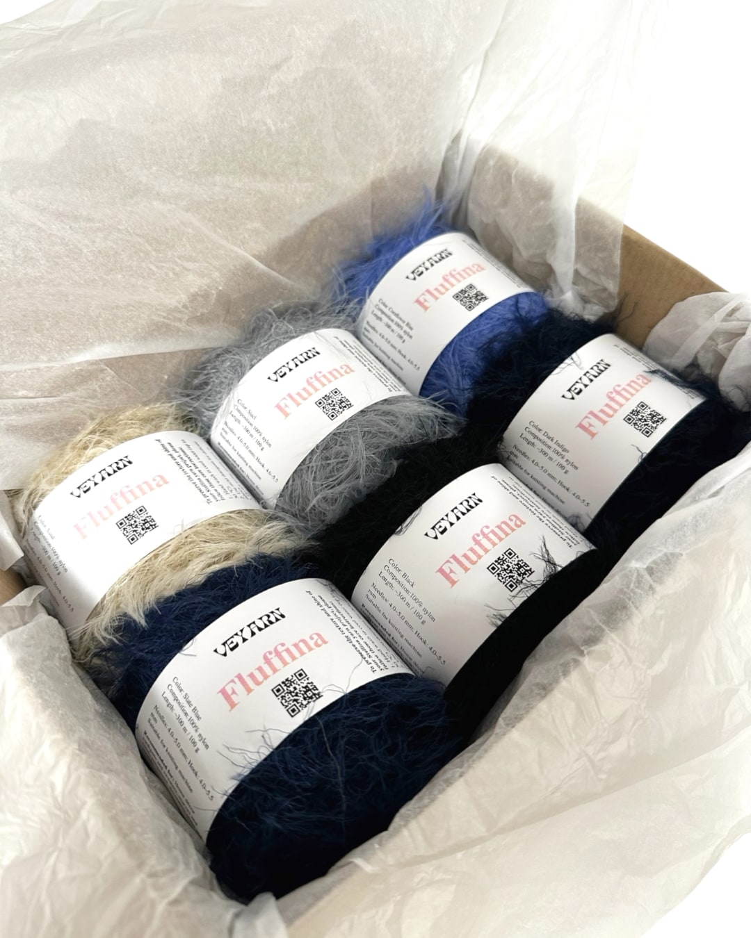 Fluffina yarn set in a box (6 skeins)