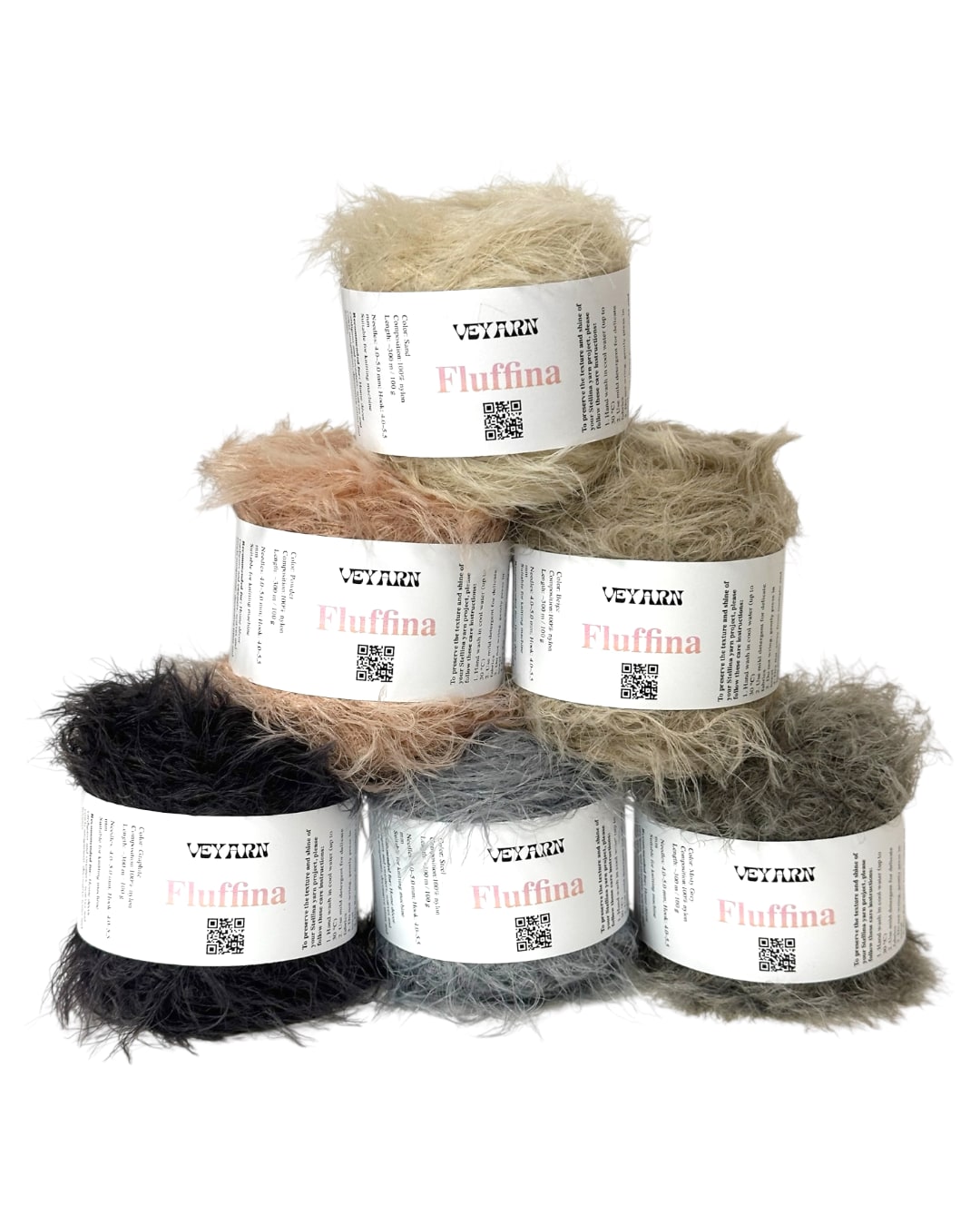 Set di filati Fluffina (6 × 100 g) — Toni nude e grigi