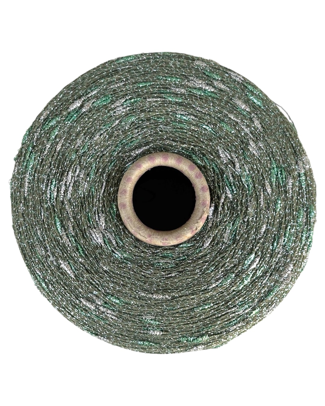 Roll of green metal mesh on a white background