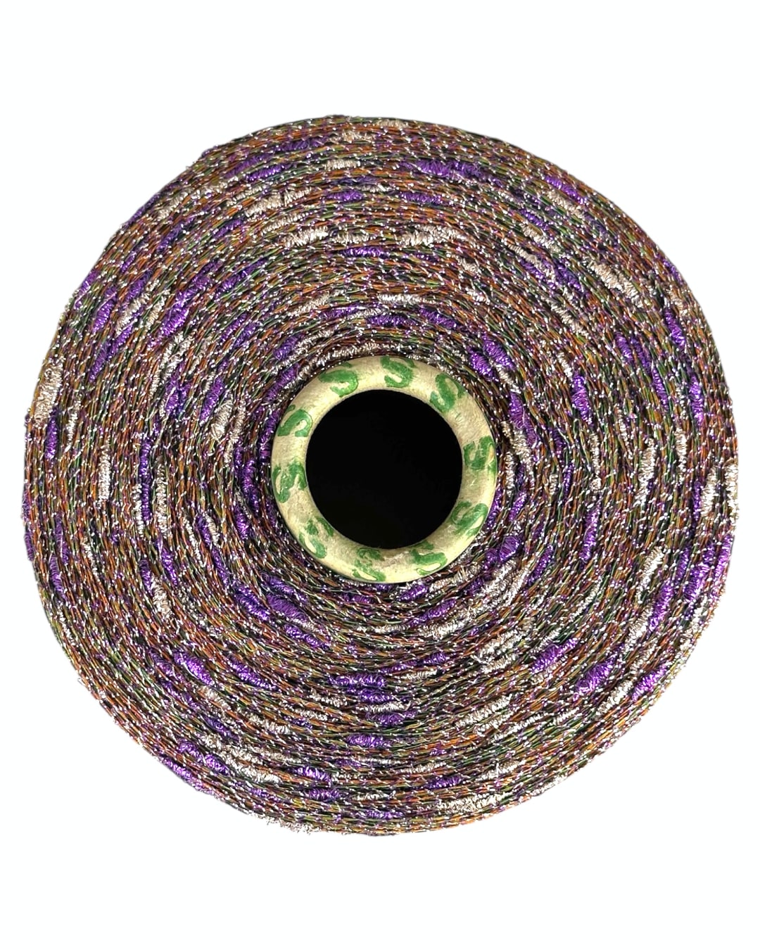 Spool of multicolored thread on a white background