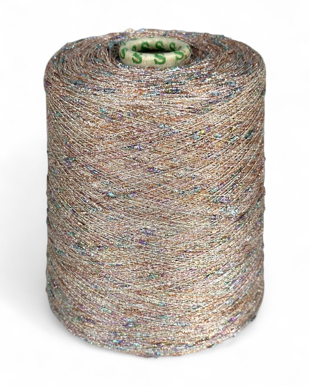 Stellina “Crystal Dust” yarn — caramel base with multicolor sparkle knots, cone