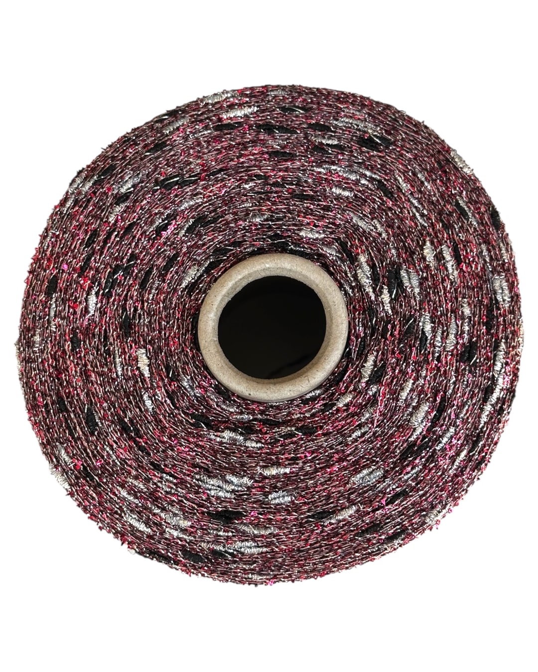 Roll of abrasive paper with a pink and black pattern on a white background