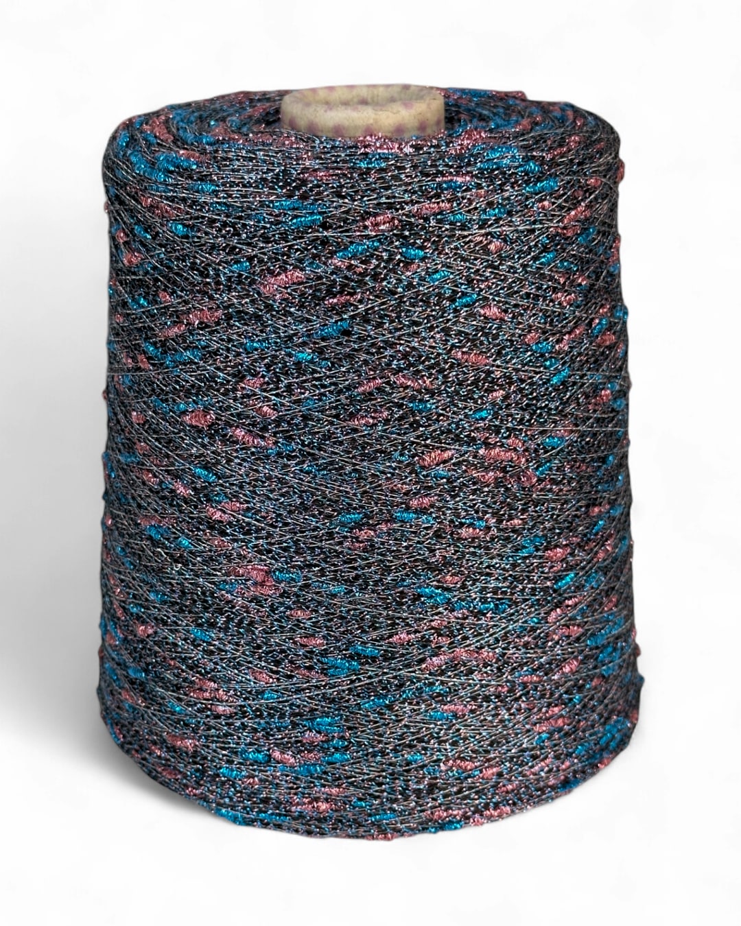 Electric Pulse knot yarn with black base and teal-pink sparkle