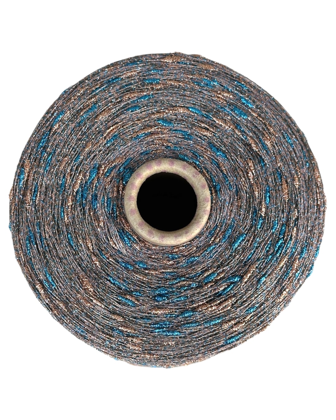 Roll of abrasive paper with blue fibers on a white background