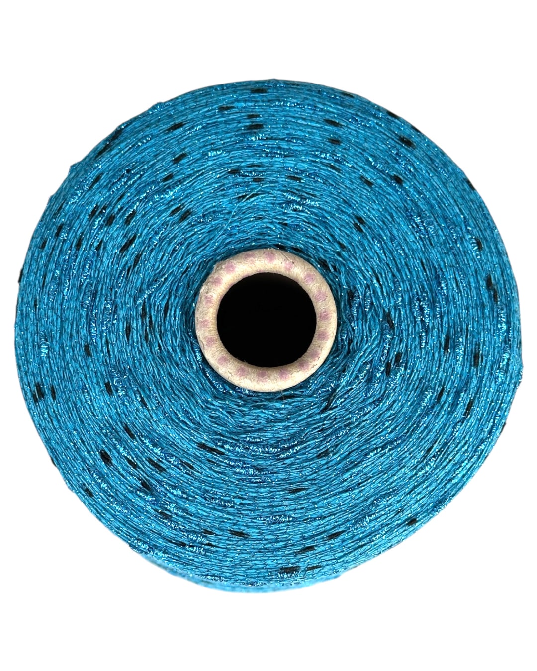 Roll of blue tape with black specks on a white background
