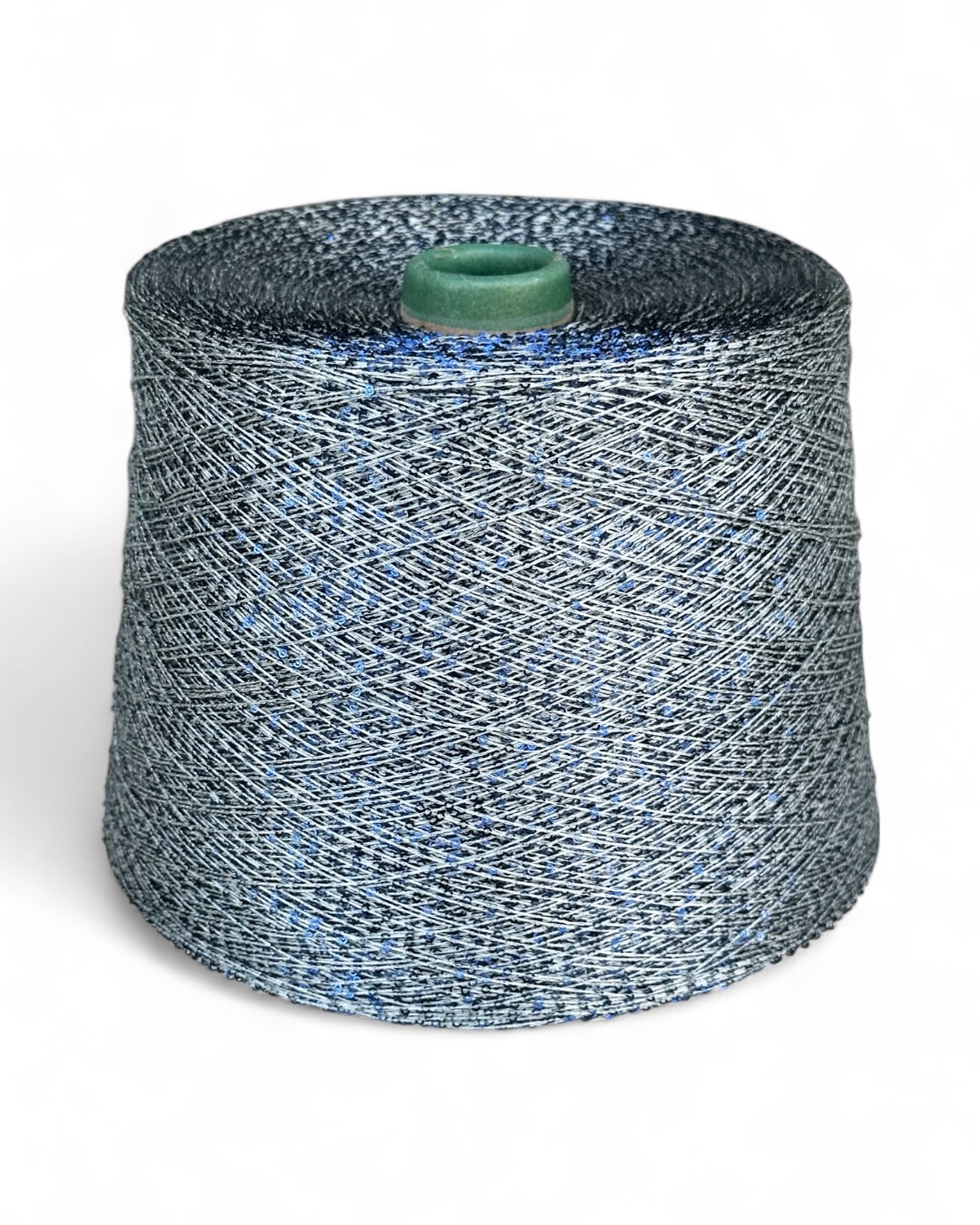 “Blue Frost” sequin yarn — front view with cool sapphire shimmer