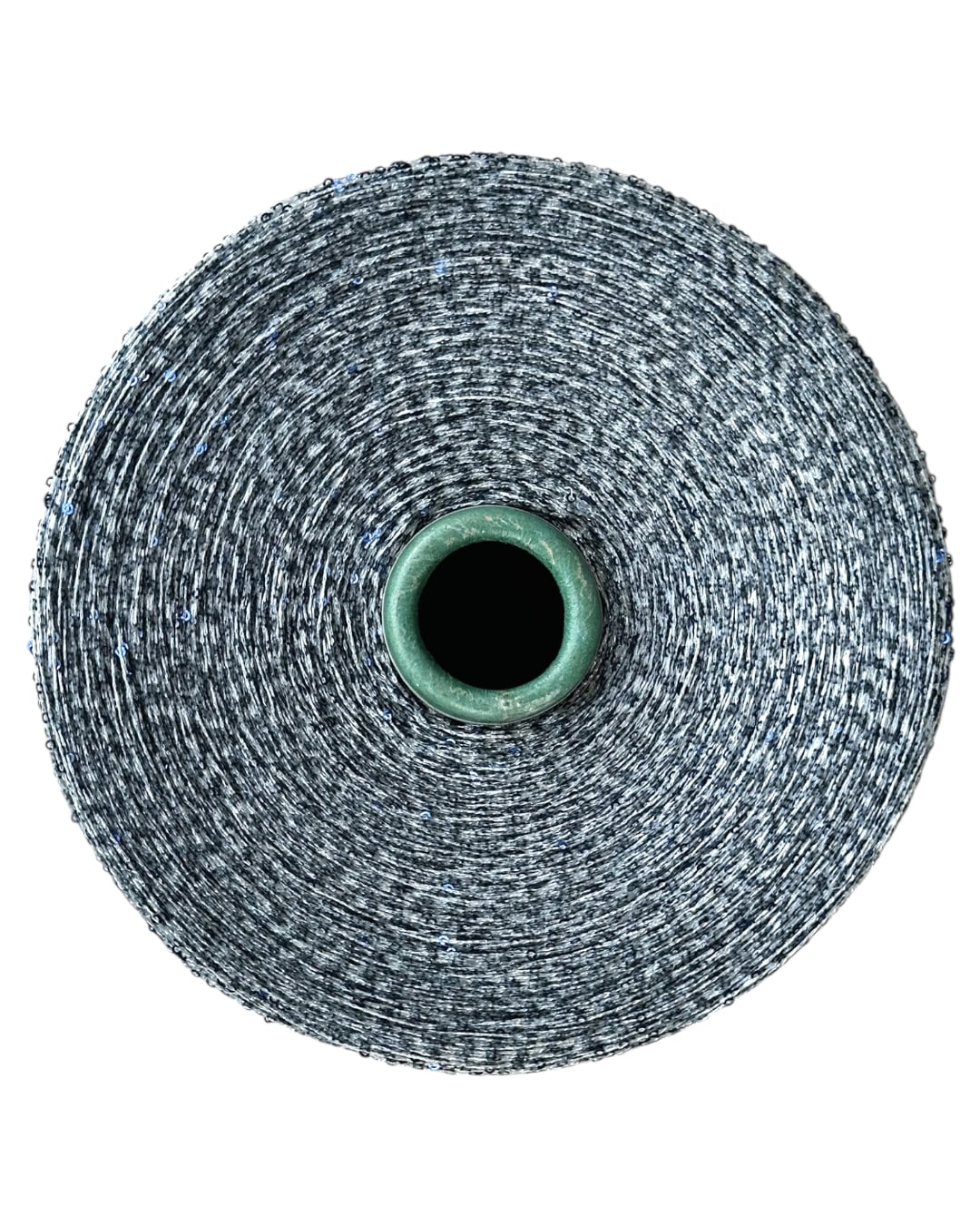 Top view of “Blue Frost” cone — dense winding and elegant sparkle