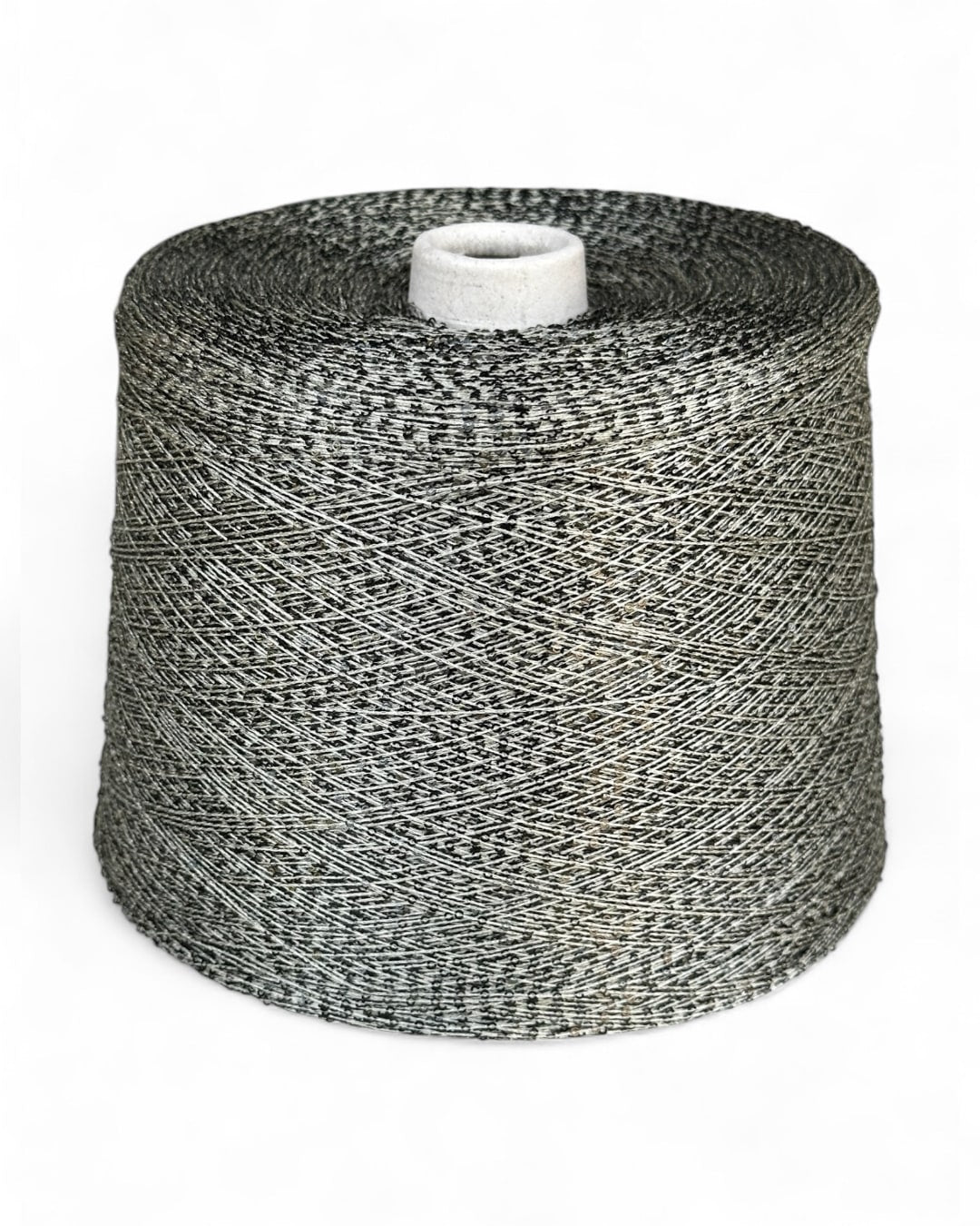 Sequin yarn with anthracite sparkle on silver base, front view