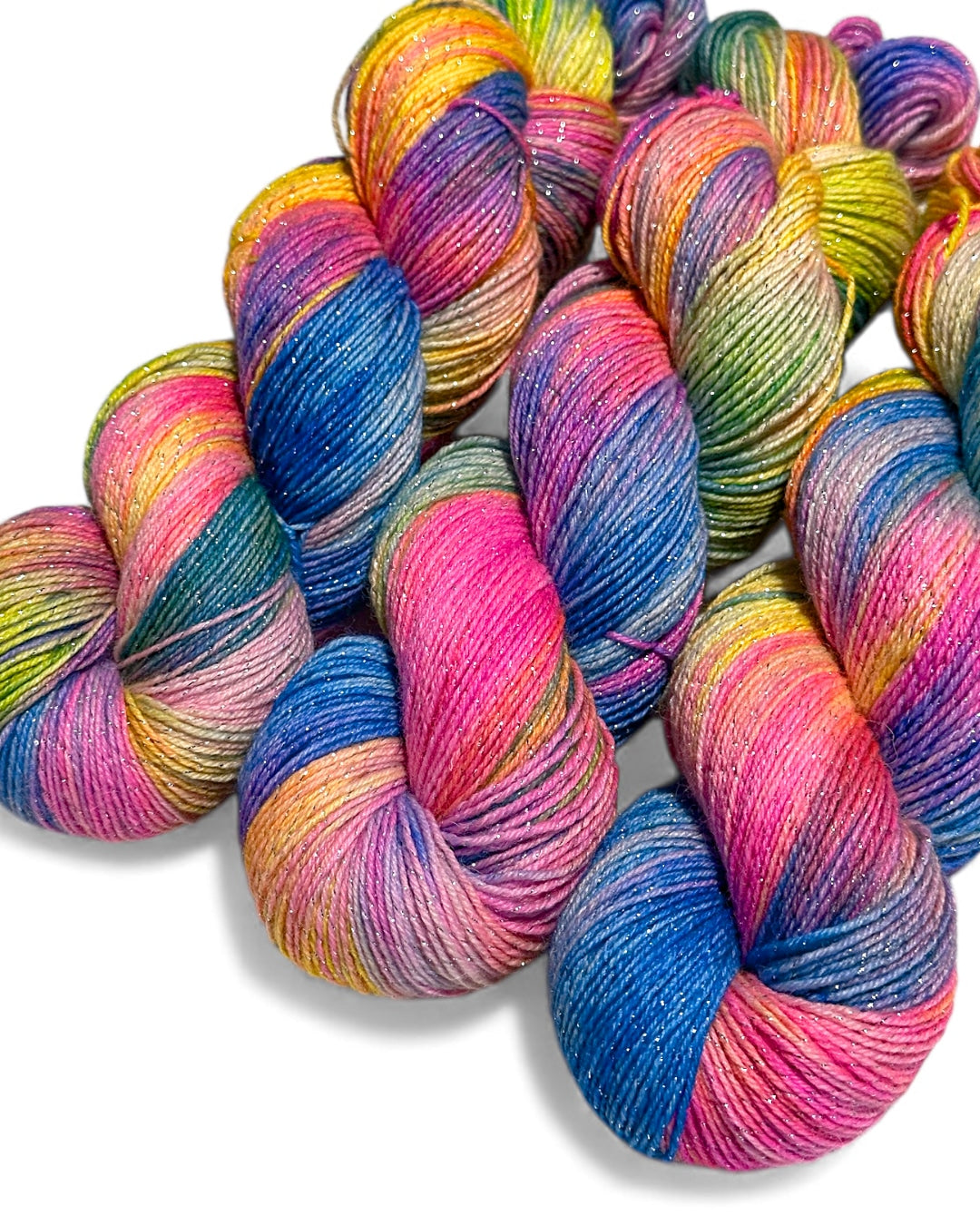 Rainbow Carnival — hand-dyed lurex sock yarn, 400 m / 100 g