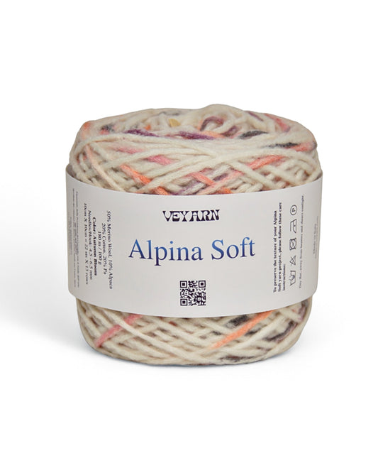 Alpina Soft Autumn Bloom — Italian merino alpaca cotton blend cord yarn 100g