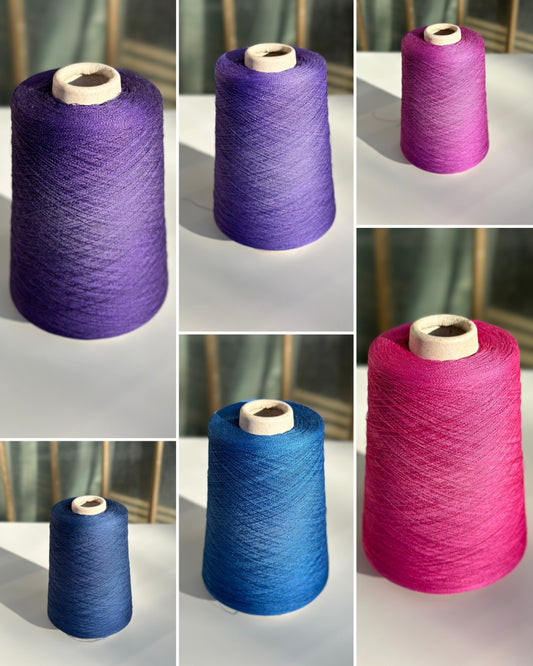 Mulberry Silk Cotton Yarn Italy Shades of pink, purple and blue