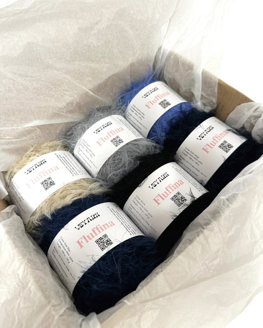 Fluffina yarn set in a box (6 skeins)