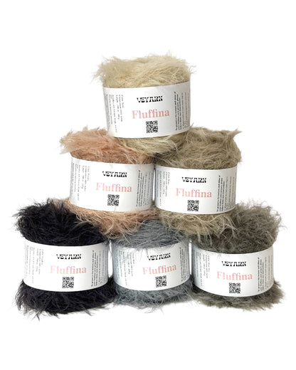 Fluffina Yarn Set (6 × 100 g) — Nude & Grey Shades