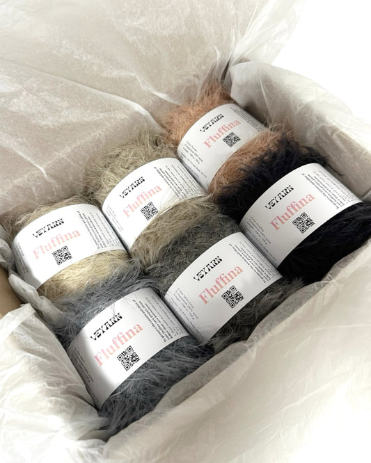 Set di filati Fluffina (6 × 100 g) — Toni nude e grigi
