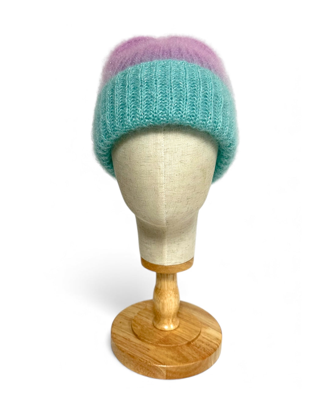 Turquoise–Lilac Gradient Mohair Beanie with Lurex