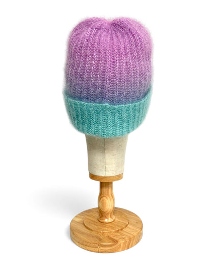 Turquoise–Lilac Gradient Mohair Beanie with Lurex