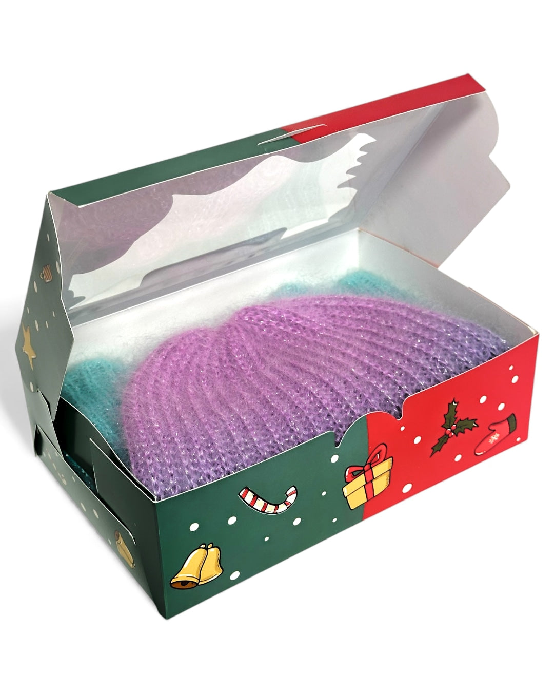 Turquoise–Lilac Gradient Mohair Beanie with Lurex