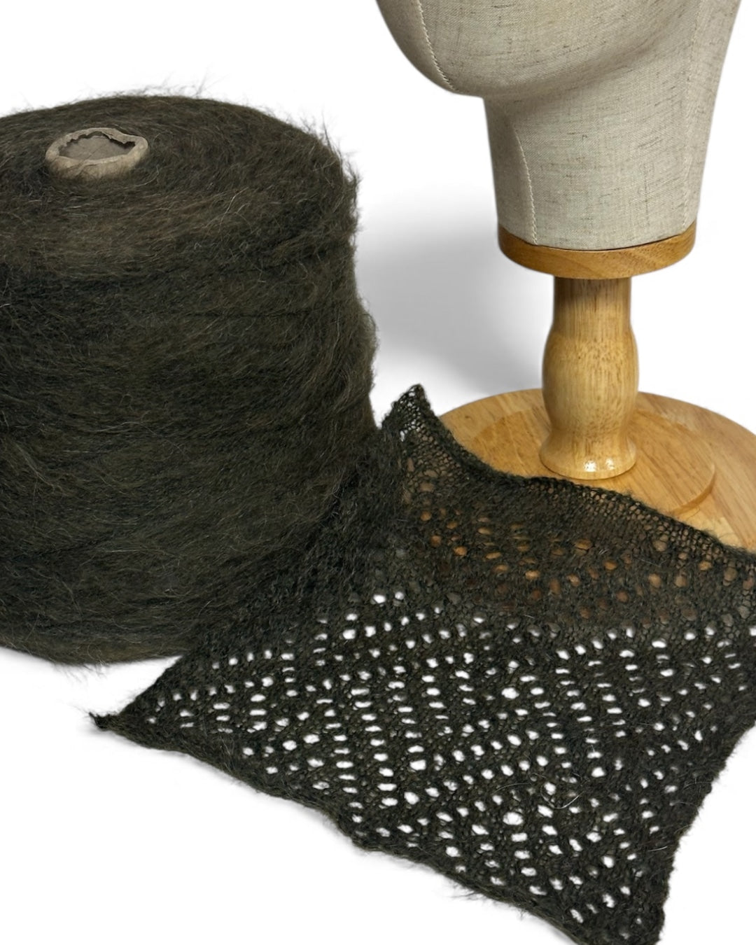 Moss Shadow — fluffy mohair yarn Kid Melange on cone, 950m/100g