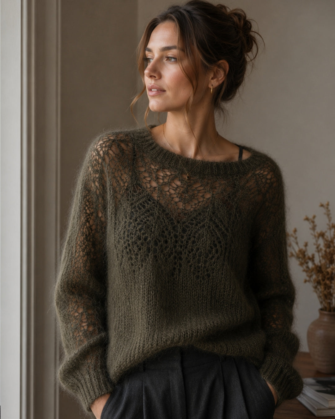 Moss Shadow — fluffy mohair yarn Kid Melange on cone, 950m/100g
