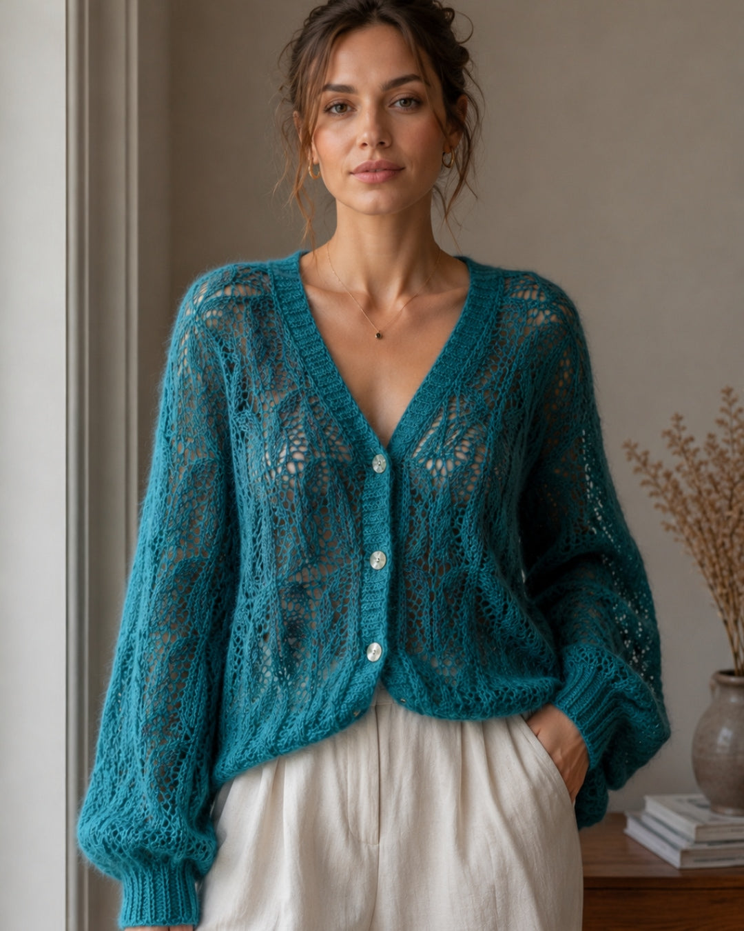 Deep Teal Breeze — fluffy mohair yarn Marzia on cone, 900m/100g