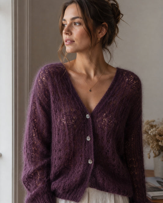 Plum Mirage — filato di mohair soffice Piuma su cono, 950 m/100 g