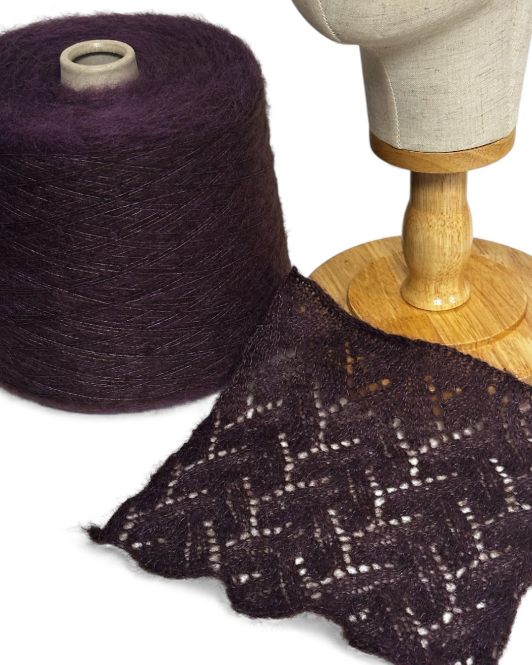 Plum Mirage — fluffy mohair yarn Piuma on cone, 950m/100g