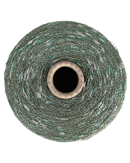 Roll of green metal mesh on a white background