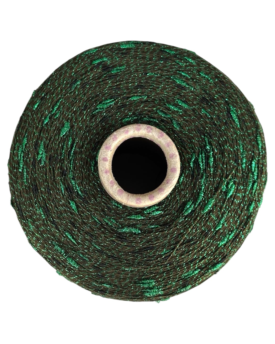 Roll of green thread on a white background