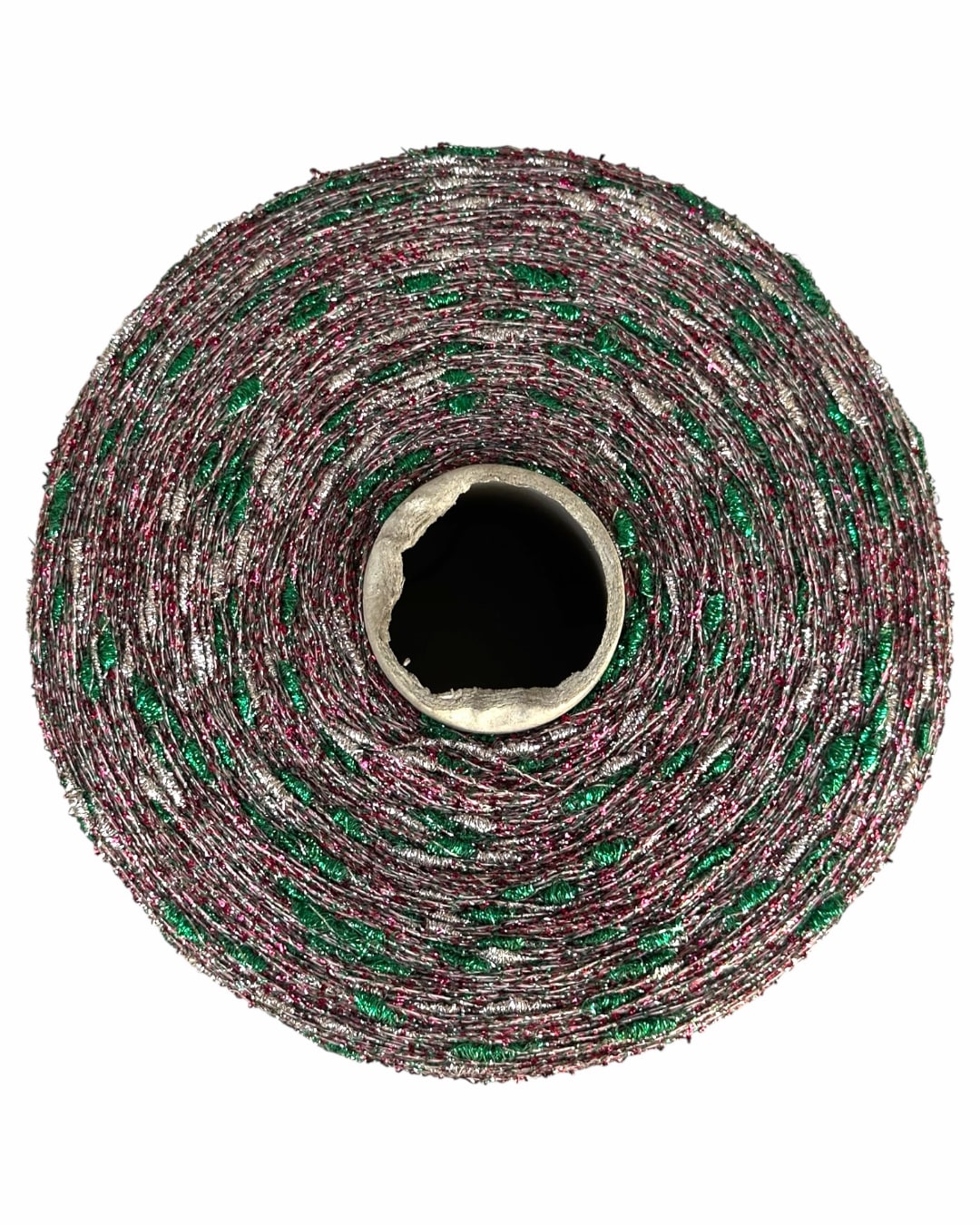 Roll of abrasive paper with a metallic core on a white background