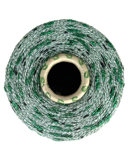 Roll of green and white string on a white background