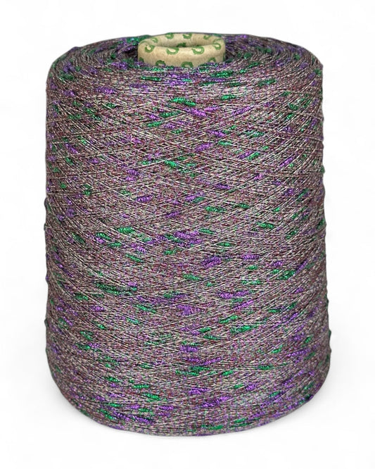 Poison Garden yarn cone with green and purple slubs