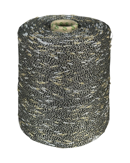 Stellina “Black Stardust” yarn with black base and metallic knots, cone