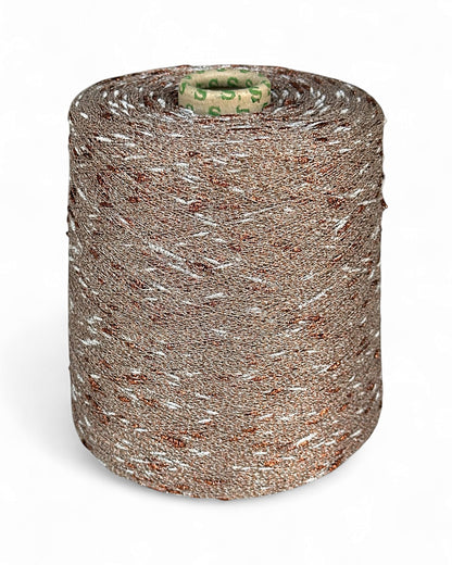 Stellina “Copper Dune” yarn — brown base with copper and silver knots, cone