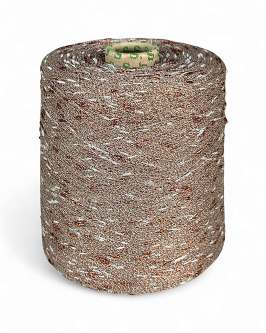 Stellina “Copper Dune” yarn — brown base with copper and silver knots, cone