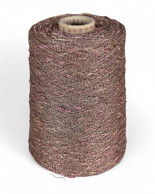 Stellina “Rose Ember” yarn — bronze base with pink and gold sparkle, on cone