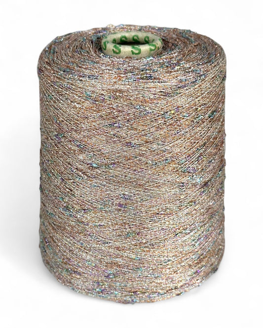 Stellina “Crystal Dust” yarn — caramel base with multicolor sparkle knots, cone