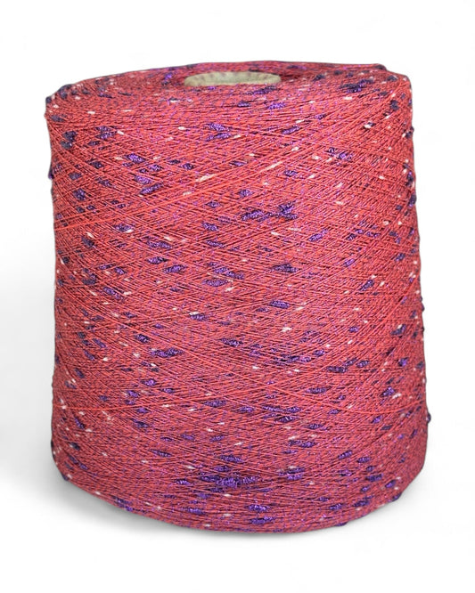Knot yarn Plum Papaya with coral-orange base and purple sparkle