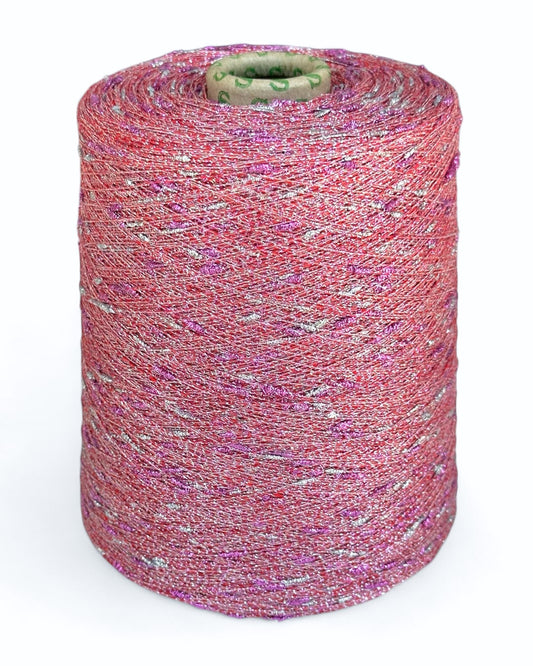 Knot yarn Pink Fizz with coral-pink base and silver-pink sparkle