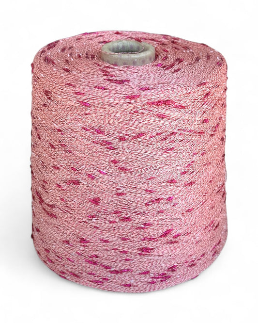 Blush Bloom knot yarn with powder-pink base and raspberry sparkle