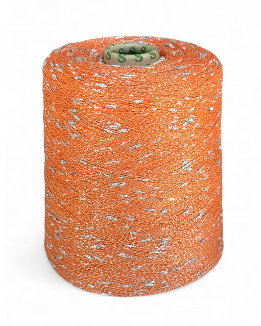 Citrus Spark knot yarn with vibrant orange base and silver sparkle