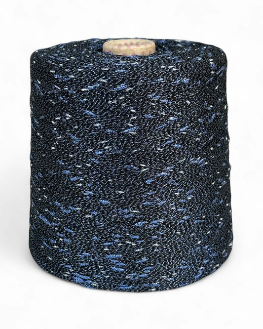 “Starry Night” — elegant knot yarn with silver and blue sparkle on black base