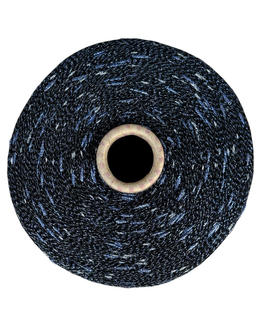 Roll of black thread with white specks on a white background