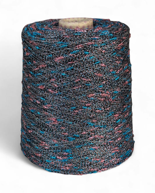 Electric Pulse knot yarn with black base and teal-pink sparkle