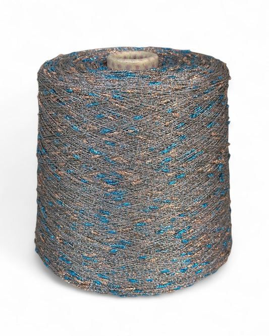 Bronze Reef knot yarn with bronze-silver base and turquoise sparkle