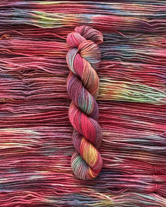 Merino Cashmere Cotton, color Twilight Rainbow, Hand Dyed Yarn, 50g