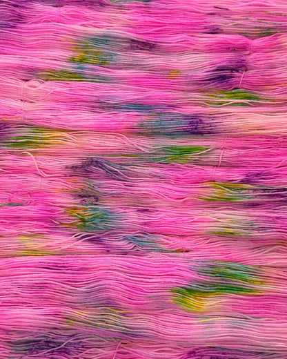 Merino superwash and nylon hand dyed yarn color Pink Peony, 100g, 420m