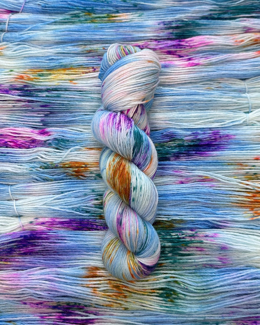 Merino superwash and nylon hand dyed yarn color Enchanting Azure, 100g, 420m